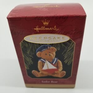 Vtg Hallmark Keepsake Ornament Sailor Bear Nautical Christmas, flocked 1997 NOS